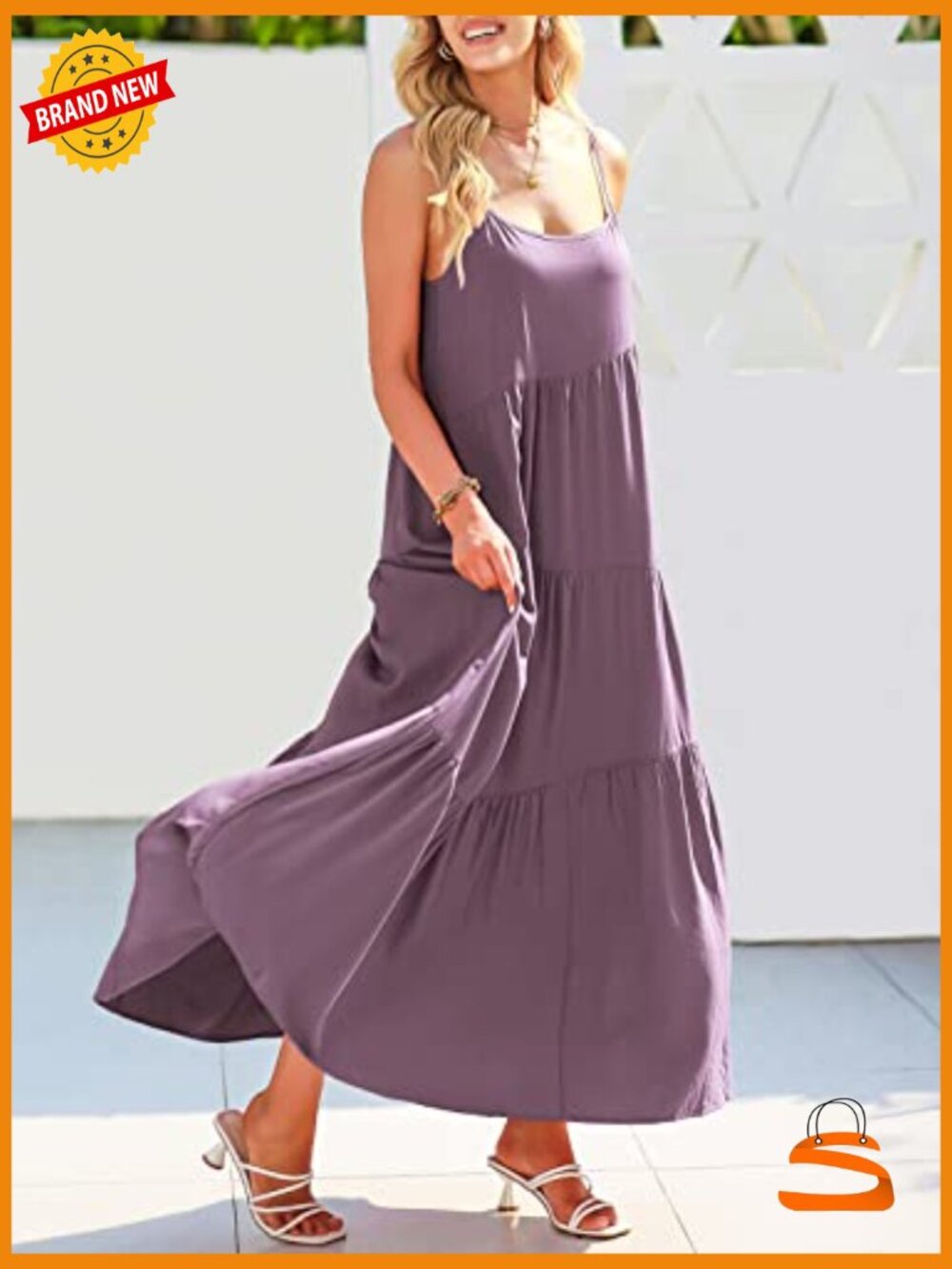 Women's Casual Loose Sleeveless Sundress Spaghetti Strap Flowy Maxi Dress - Picture 4 of 7